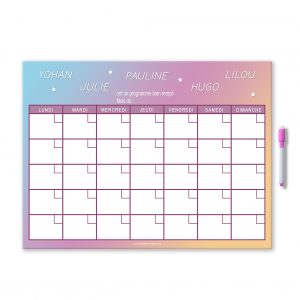 Planning organiser mensuel personnalisé et effaçable avec feutre aimanté couleur pastelle