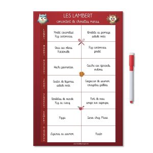 Planning magnétique personnalisé organisation des menus de la semaine chouette rouge